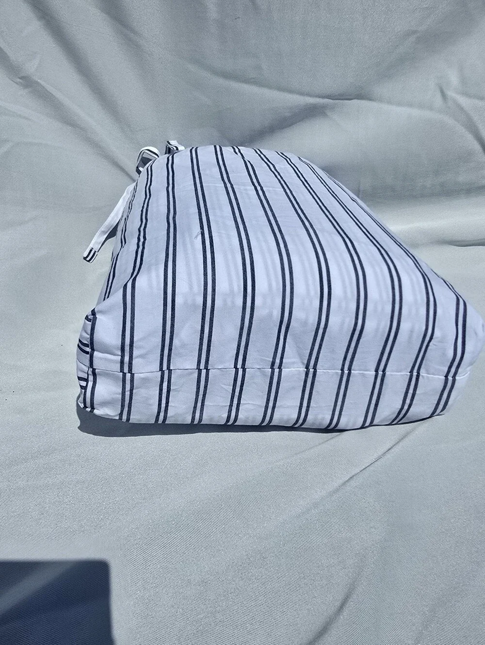 NWOT Quince Full / Queen Organic Crisp Percale Duvet Cover Navy Double Stripe